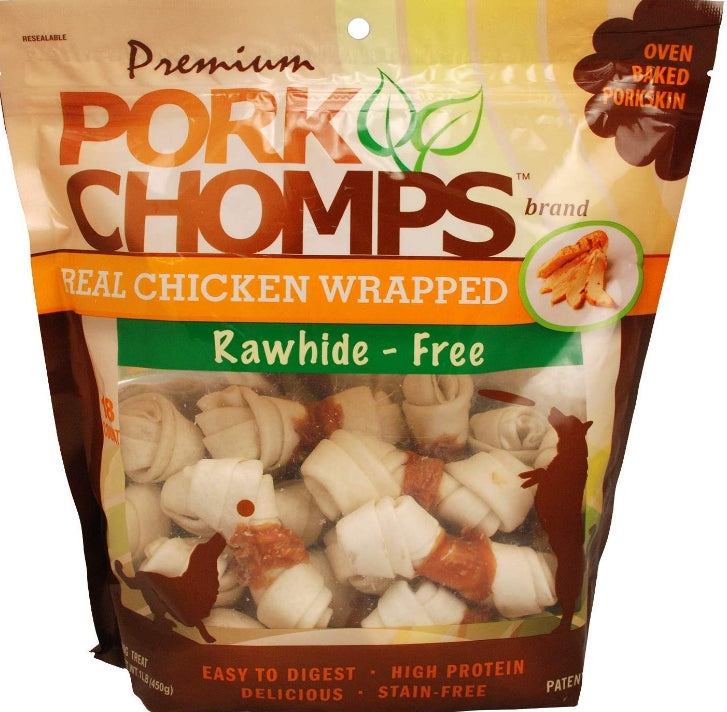 18 count Pork Chomps Premium Real Chicken Wrapped Knotz Regular