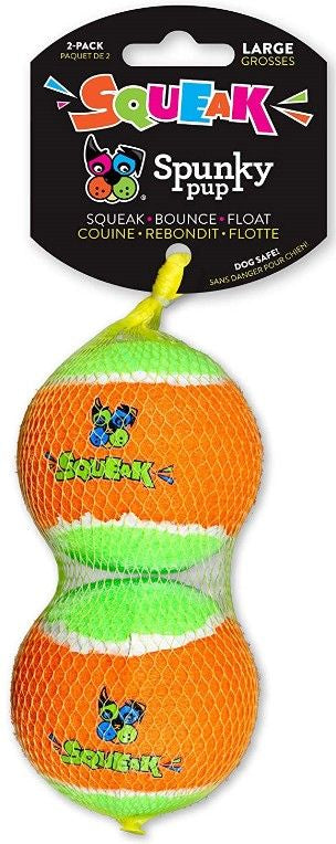 Large - 2 count Spunky Pup Squeak Tennis Balls Dog Toy