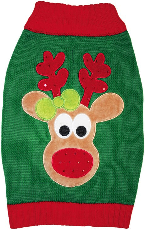 Medium - 1 count Fashion Pet Green Reindeer Dog Sweater