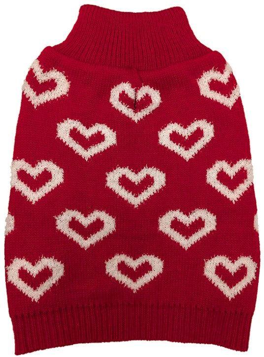 Large - 1 count Fashion Pet All Over Hearts Dog Sweater Red