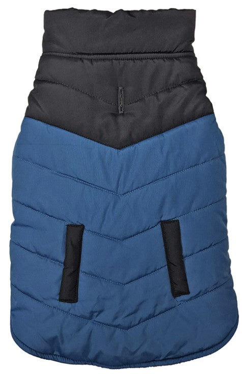 Medium - 1 count Fashion Pet Reversible Color Block Puffer Dog Jacket Blue