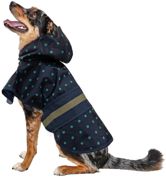 Large - 1 count Fashion Pet Polka Dot Dog Raincoat Navy