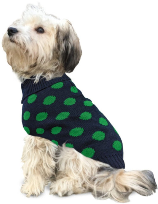 X-Large - 1 count Fashion Pet Contrast Dot Dog Sweater Green