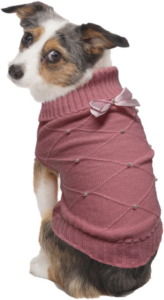 Medium - 1 count Fashion Pet Flirty Pearl Dog Sweater Pink