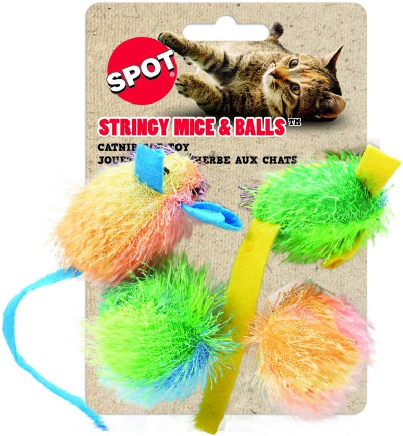 4 count Spot Stringy Mice and Balls Catnip Cat Toys