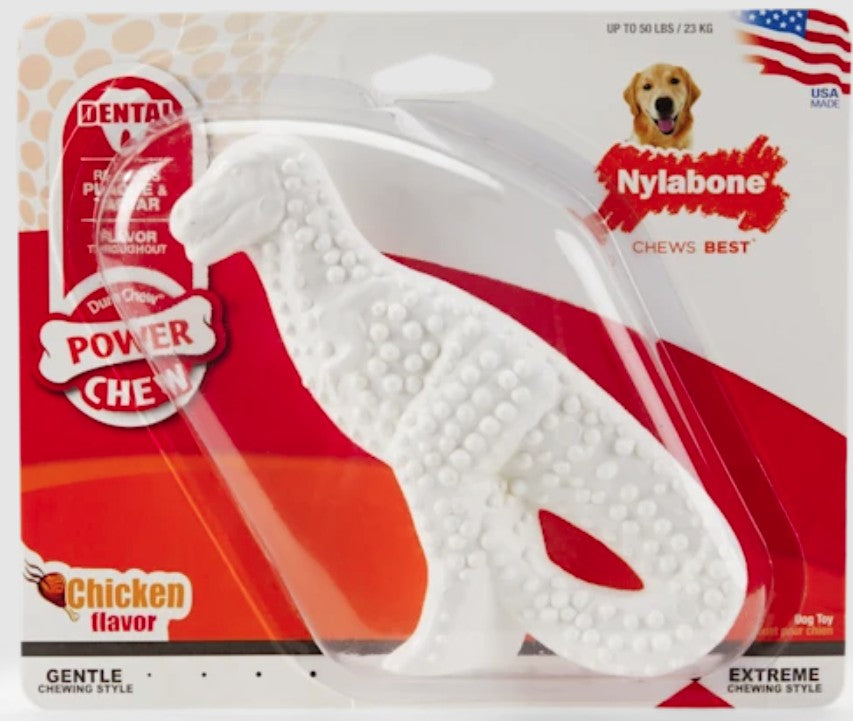 1 count Nylabone Dinosaur Dental Dog Chew Chicken Flavor