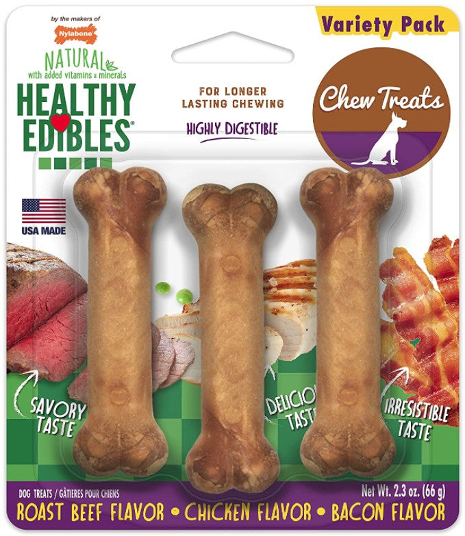 3 count Nylabone Healthy Edibles Chews Roast Beef and Chicken Flavor Petite