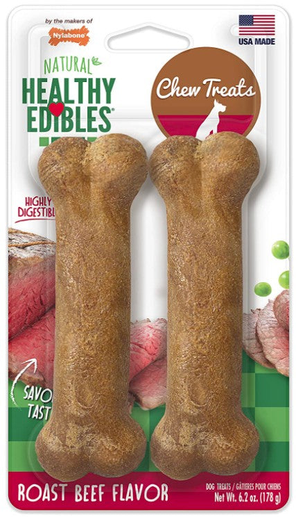 2 count Nylabone Healthy Edibles Chews Roast Beef Wolf