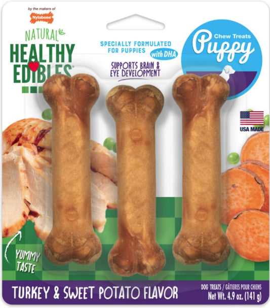 3 count Nylabone Natural Healthy Edibles Puppy Turkey and Sweet Potato Puppy Chew Treats Regular