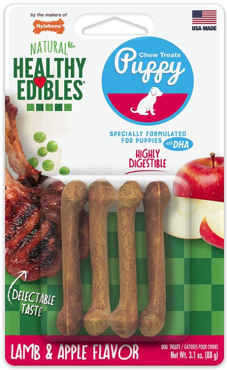 4 count Nylabone Puppy Healthy Edibles Natural Long Lasting Lamb and Apple Dog Chew and Treat