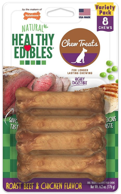 8 count Nylabone Healthy Edibles Chews Roast Beef and Chicken Flavor Petite