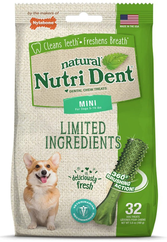 32 count Nylabone Natural Nutri Dent Fresh Breath Limited Ingredients Mini Dog Chews