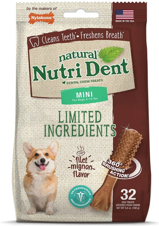 32 count Nylabone Natural Nutri Dent Filet Mignon Limited Ingredients Mini Dog Chews