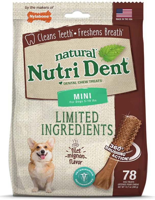 78 count Nylabone Natural Nutri Dent Filet Mignon Limited Ingredients Mini Dog Chews