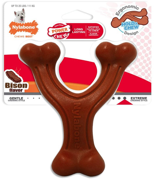 Regular - 1 count Nylabone Power Chew Wishbone Dog Chew Toy Bison Flavor