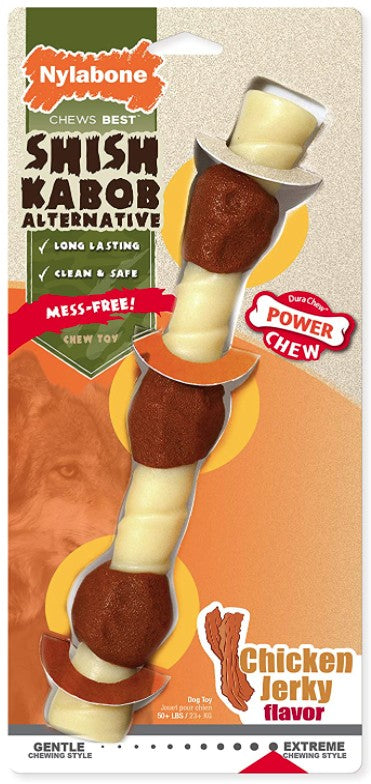 1 count Nylabone Power Chew Shish Kabob Mess Free Nylon Chew Toy Chicken Jerky Flavor Souper