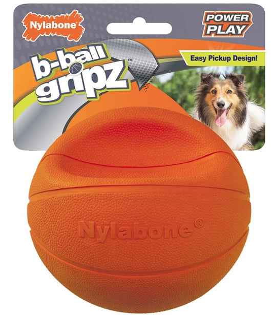 1 count Nylabone Power Play B-Ball Grips Basketball Medium 4.5" Dog Toy