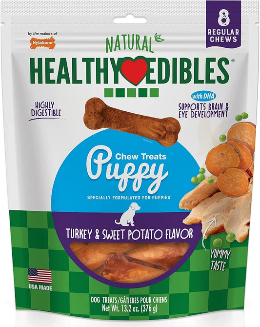 8 count Nylabone Natural Healthy Edibles Puppy Turkey and Sweet Potato Puppy Chew Treats Regular