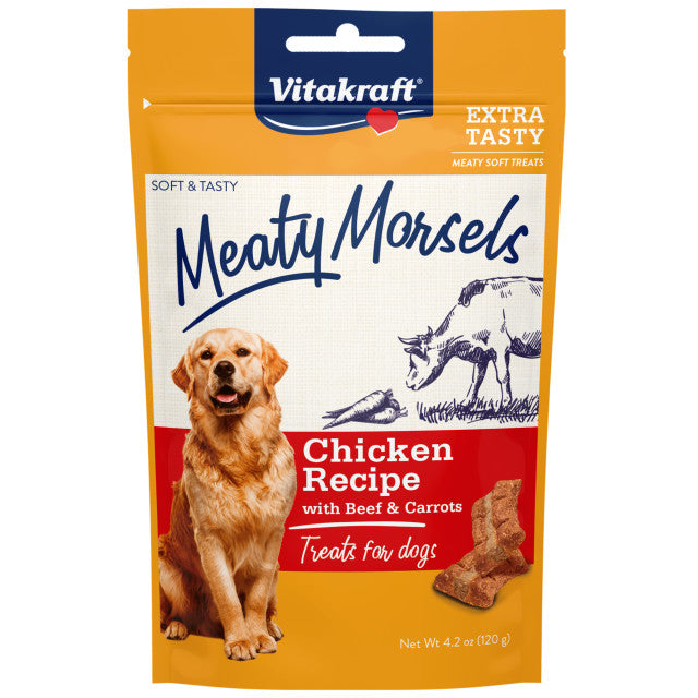 4.2 oz Vitakraft Meaty Morsels Mini Chicken Recipe with Beef and Carrots Dog Treat