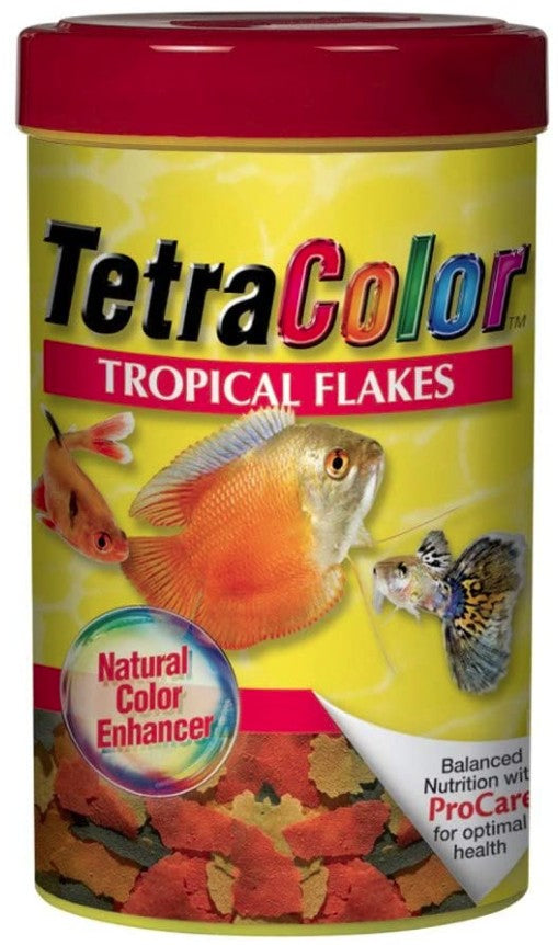 2.2 oz Tetra TetraColor Tropical Flakes Fish Food Cleaner and Clearer Water Formula