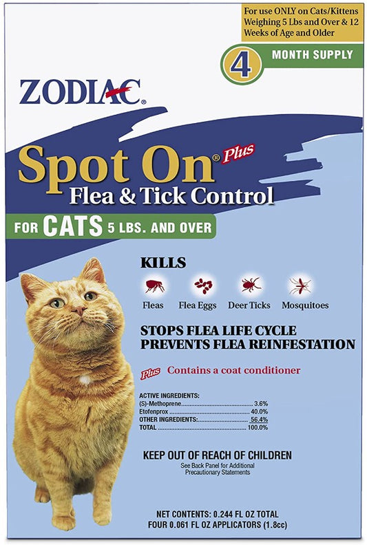 4 count Zodiac Spot On Plus Flea and Tick Control for Cats and Kittens