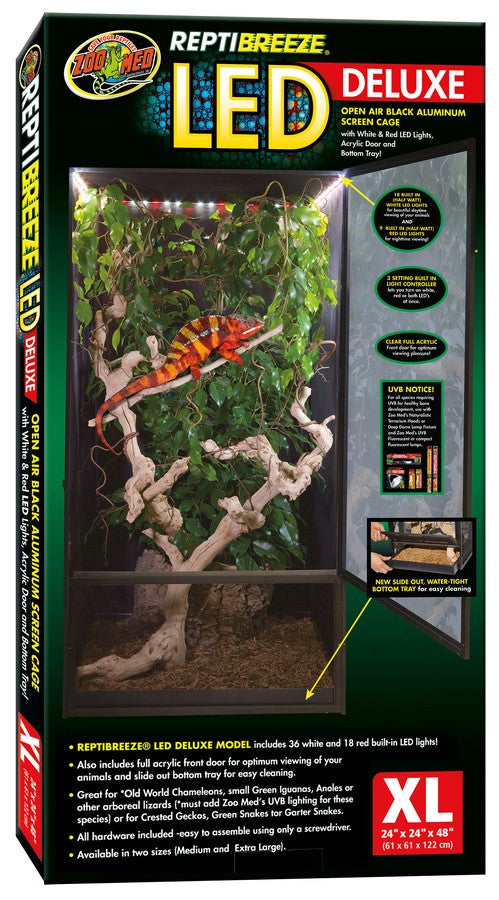 X-Large - 1 count Zoo Med ReptiBreeze LED Deluxe Open Air Aluminum Screen Habitat