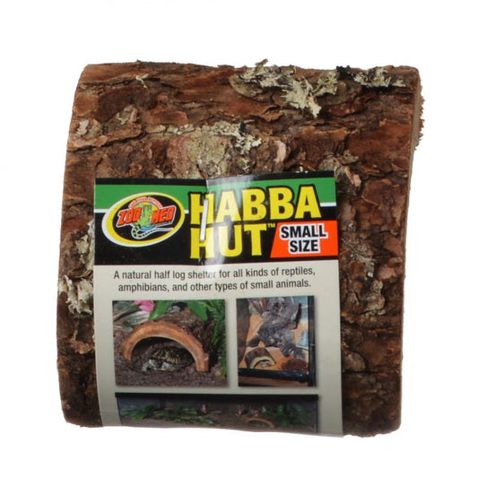 Small - 1 count Zoo Med Habba Hut Natural Half Log Shelter for Reptiles, Amphibians, and Small Animals