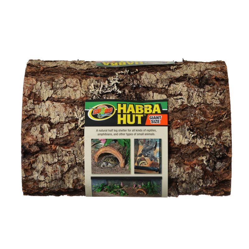 Giant - 1 count Zoo Med Habba Hut Natural Half Log Shelter for Reptiles, Amphibians, and Small Animals