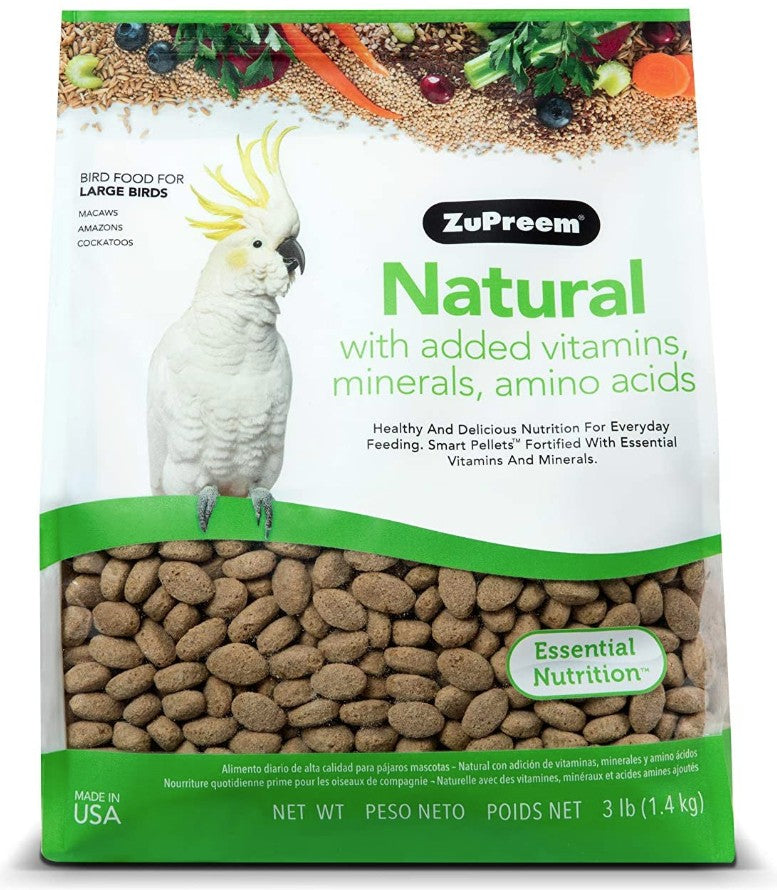 3 lb ZuPreem Natural with Added Vitamins, Minerals, Amino Acids Bird Food for Large Birds